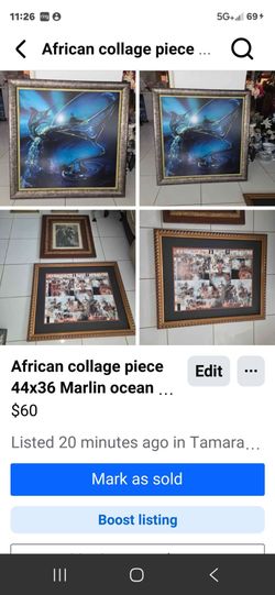 African collage piece 44x36 Marlin ocean fish art 42x42
Perfect Total $60