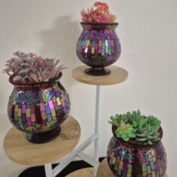 *** NEW LOW PRICE *** Margarita Style Mosaic Vases w Faux Succulents @ Lasting Creations