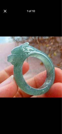 Certificate Jadeite jade Icy green Wealth Dragon Ring Size12.75