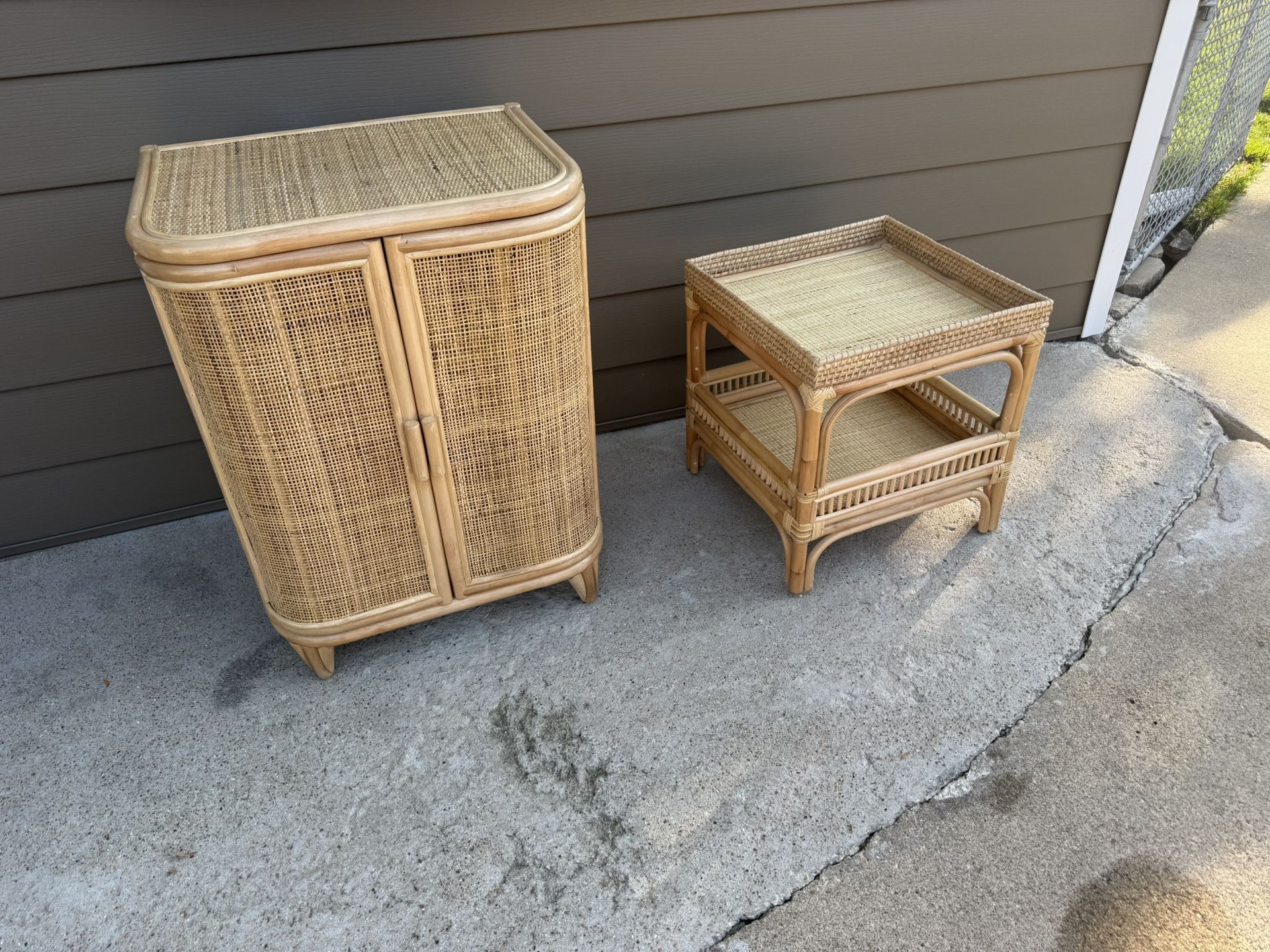 Rattan Storage Cabinet and End Table