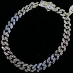 $2000 Three Tone Gold W Zirconia Cuban Hollow Bracelet 
