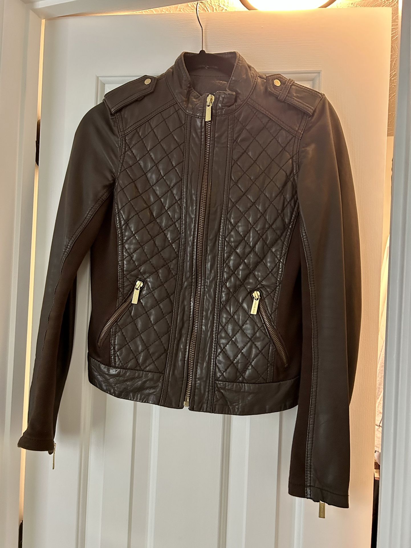 Michael Kors Chocolate Brown Quilted Leather Jacket