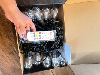 Smart Outdoor String Lights, 50FT RGB Color Changing Patio Lights with Timer, 21-Key RF Remote and Bluetooth, IP65 Waterproof Shatterproof LED Lights