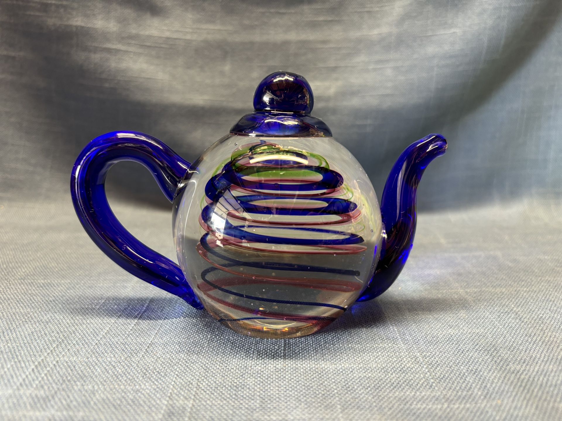 Blue Spiral Teapot Paperweight - Great Condition! 