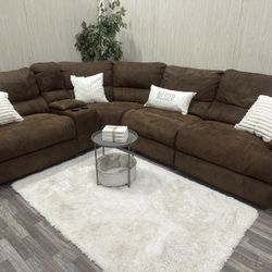 Large Brown Reclining Sectional Couch - Delivery Available 