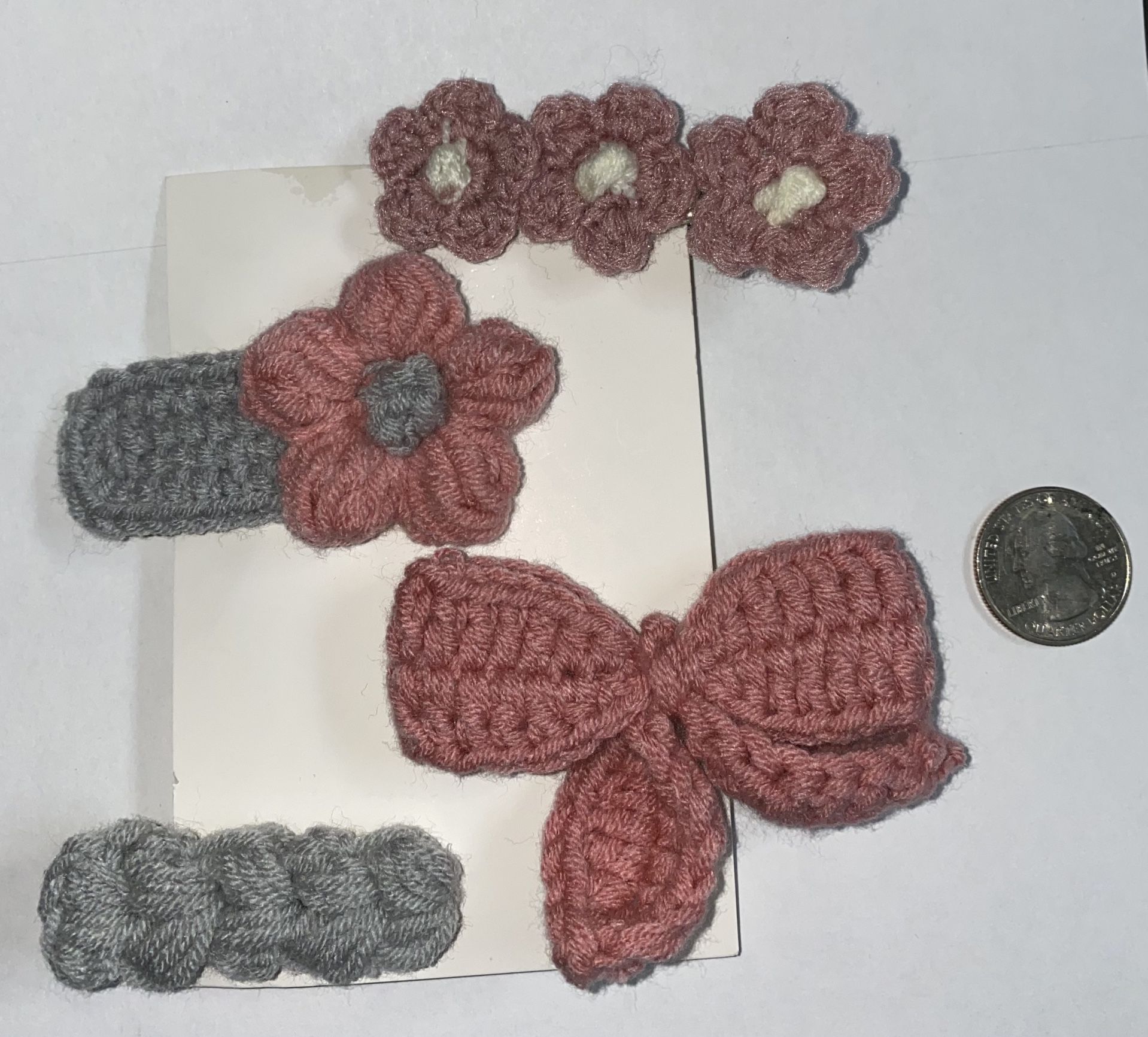 Hand made crochet hair clips