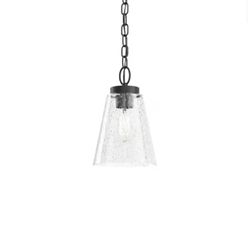 KICHLER Roycroft 7 in. 1-Light Black Farmhouse Shaded Kitchen Pendant Hanging Light with Clear Seeded Glass