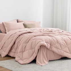 Love's cabin King Size Comforter Set Pink, 7 Pieces King Bed in a Bag, All Season Bedding Sets with 1 Comforter, 1 Flat Sheet, 1 Fitted Sheet, 2 Pillo