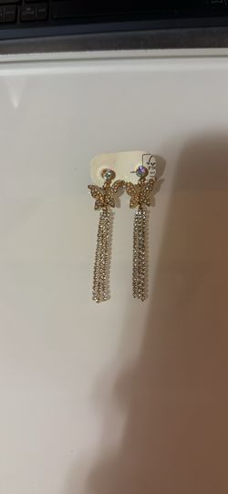 Butterfly long Earrings (Gold Color, Fantasy)