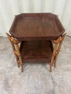 Faux Bamboo Two-Tier Tray Side Table