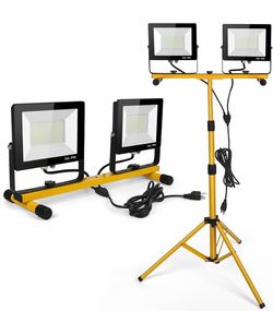 LED Work Lights with Stand, 21000 Lumen, 2-Head Adjustable Work Light, Waterproof Foldable Tripod, 6,500 Kelvin, Extended Cord for Outdoor & Indoor Jo