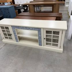 70'' Modern TV Stand for 75'' TV, Faux Stone Media Console with Cabinets (damages)