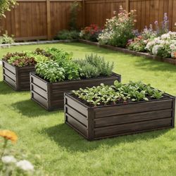 Pick up from Mount Juliet 37122..New 3-Pack Galvanized Raised Garden Bed, 4x3x1ft Metal Planter Box for Outdoor Vegetables, Herbs & Flowers, Wood Grai