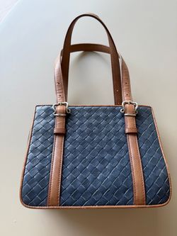 Vintage Bottega Veneta Intrecciato Navy Blue Brown Leather Mini Tote Bag