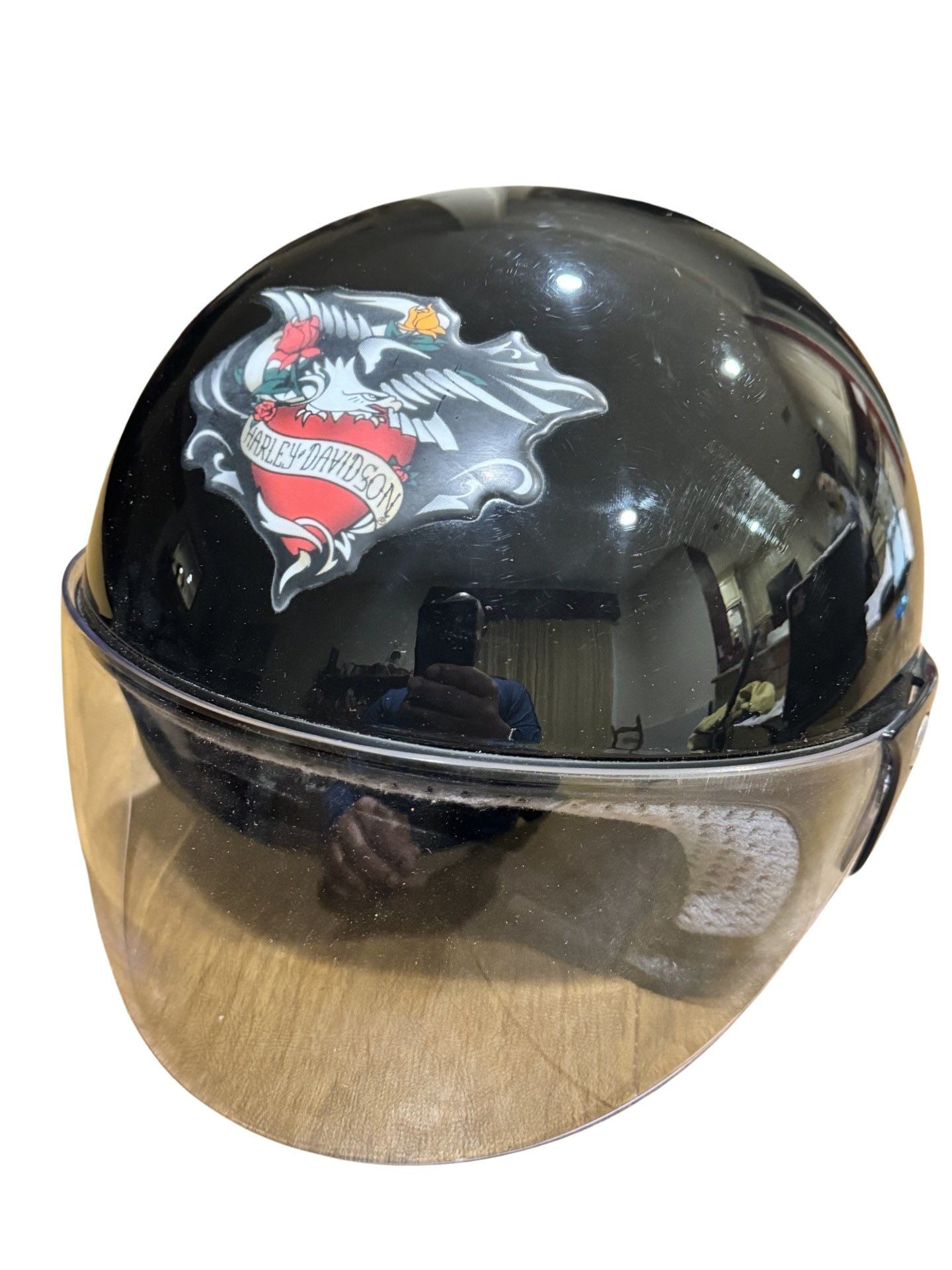 Super Cool Harley Davidson Crimson Heart Motorcycle Helmet Size Large Used.