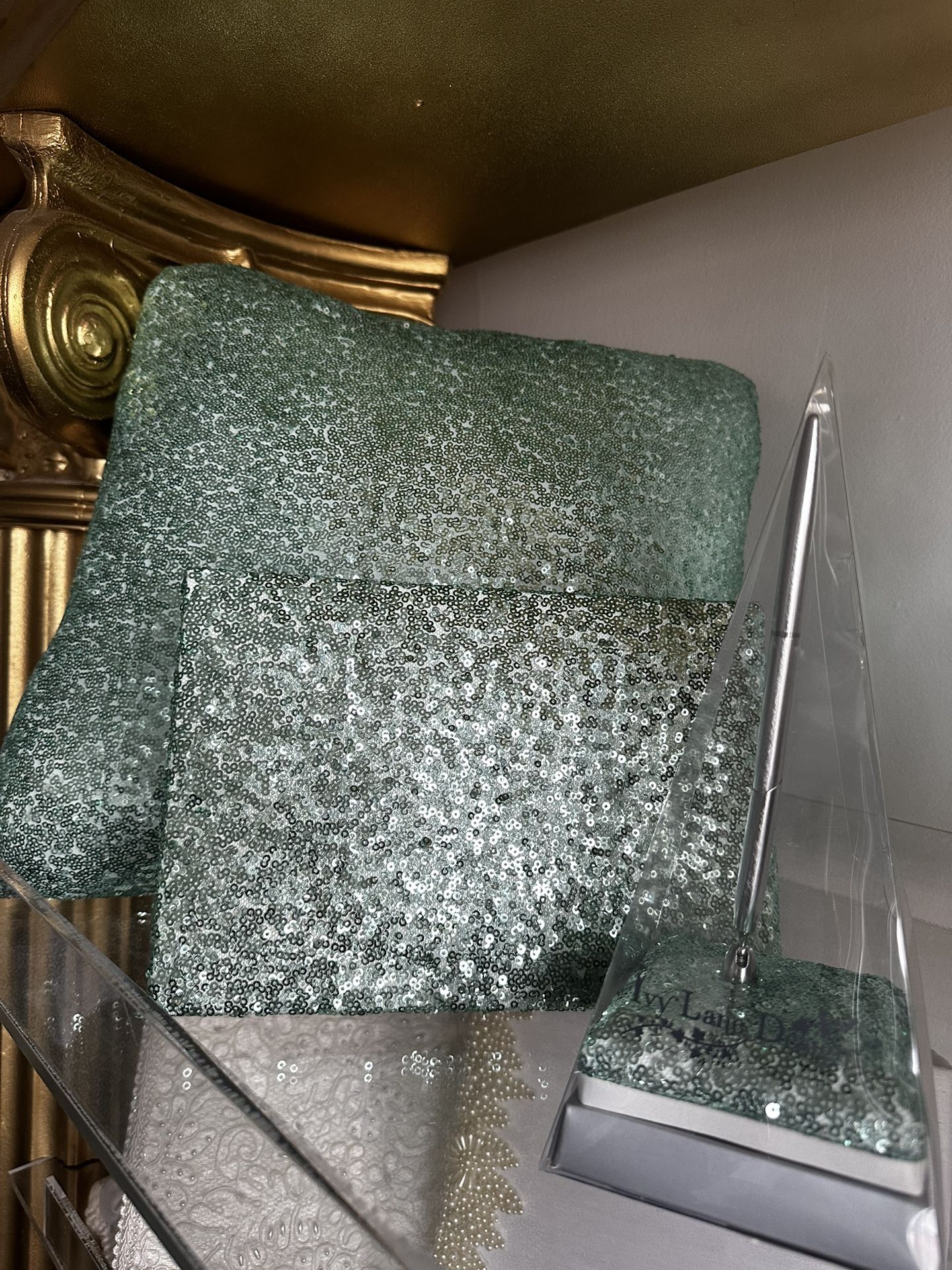 Teal Guestbook, Pen And Pillow