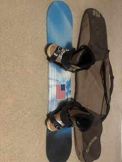 Complete Snowboard Setup – Board + Bindings + Boots (Size 9) + Burton Bag