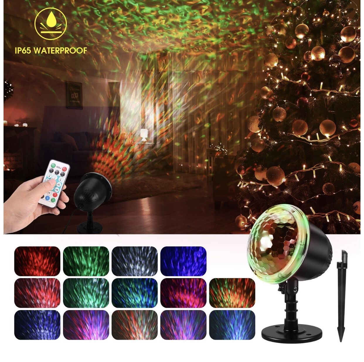 Water Wave Christmas Projector Lights, Waterproof LED Night Light Projector