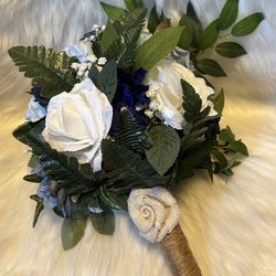 New, Bride Bouquet Blues And White Silk Florals See Photos For Measurements 
