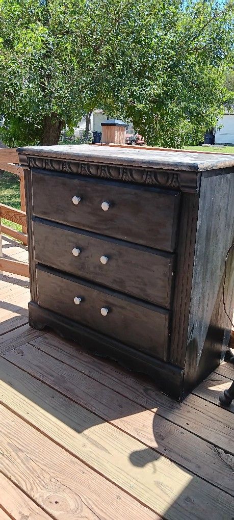 Antique Lamp Table And Destresed 3 Drawer Dresser