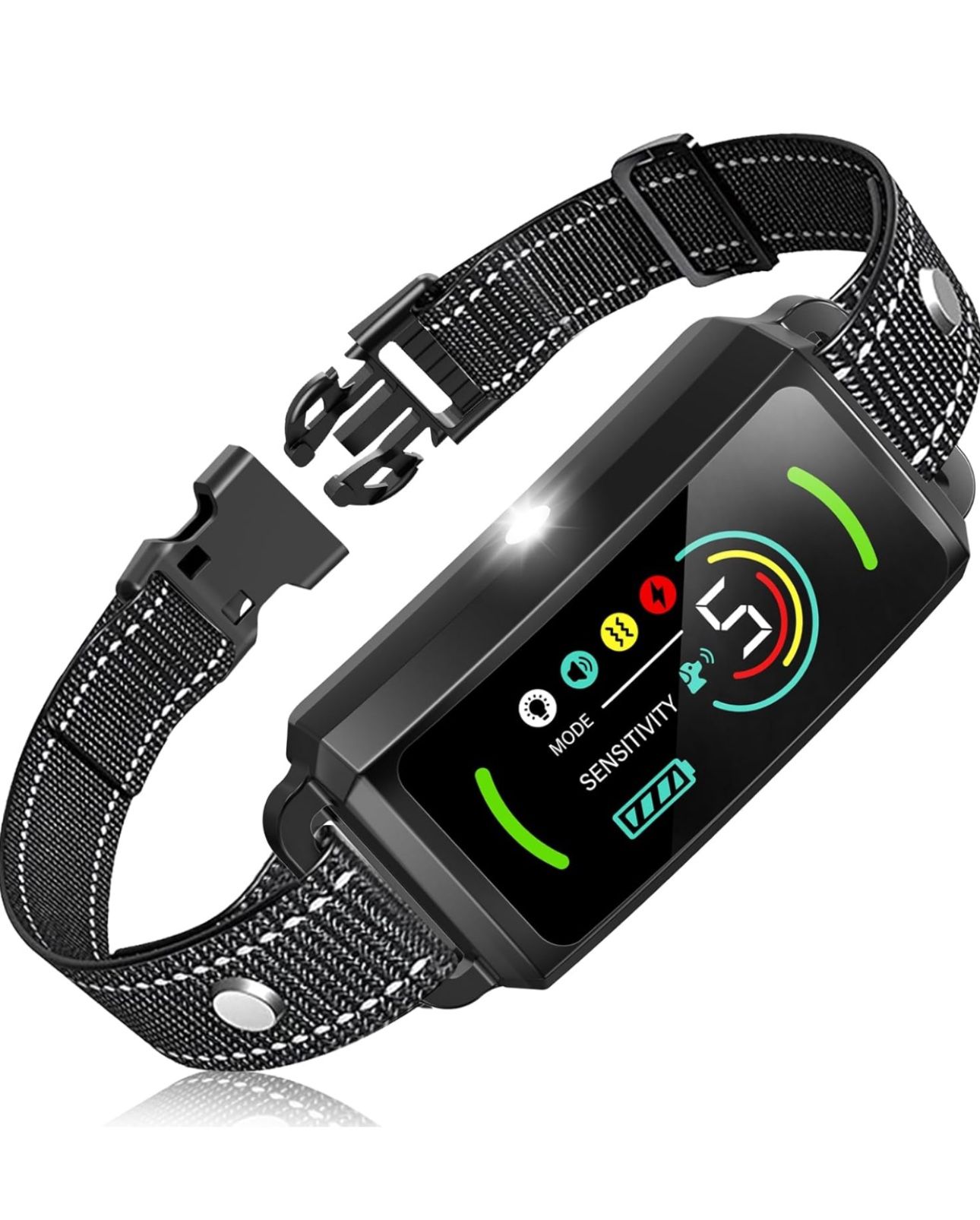 Bark Collar, Rechargeable Dog Bark Collar, Anti Barking Training Collar with Flashing Light, 5 Adjustable Sensitivity Beep Vibration, Bark Collar for