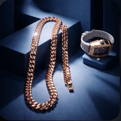 Rose Gold  Filled Jewelry Lot Necklace Bracelet Watch Earrings Cubic Zirconia