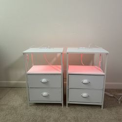 Furologee Nightstands Set of 2, End Tables Set of 2 with Charging Station and LED Lights,