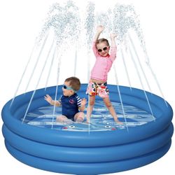 3 Layers Splash Pad, Sprinkler Play Mat, Upgrade Water Storage Pool, Inflatable Wading Toys, Outside Summer Toys Fun for 1-9 Years Old Children Boys G
