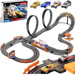 Slot Car Race Track Set for Kids – 29ft Electric Race Car Track with 4 Slot Cars, Dual Racing Tracks, Lap Counter & LED Overpass, Car Track Toy Gift f