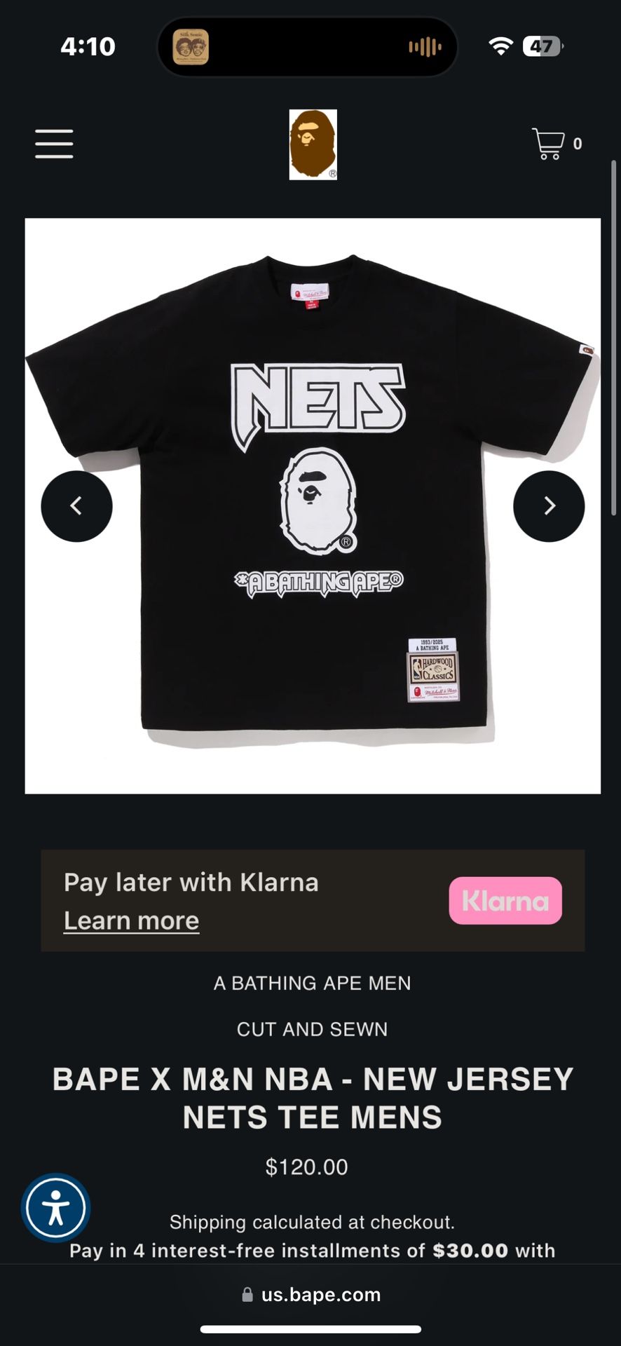 BAPE X M&N NBA - NEW JERSEY NETS TEE MENS