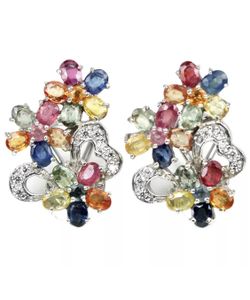 925 sterling silver multicolor sapphire level back earrings