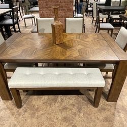 6PC Brown Dining Table Set