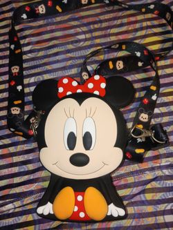 Tsum Tsum Minniei Mouse mini coin silicone purse and double lanyard strap