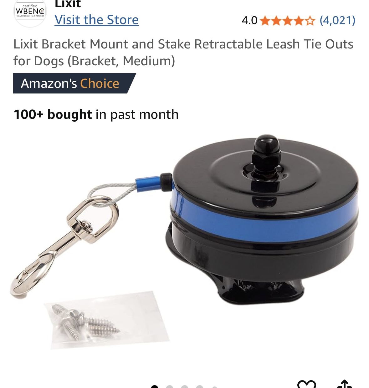 Lixit Bracket Mount and Stake Retractable Leash Tie Outs for Dogs (Bracket, Med ) 25-80 lbs