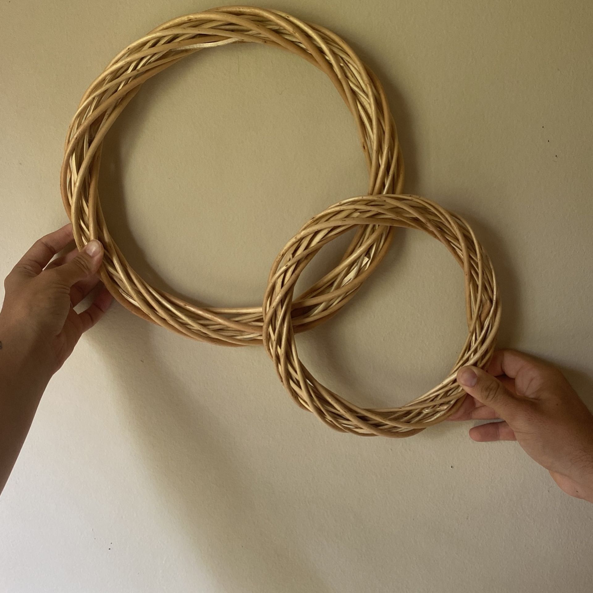 Two Rattan Wooden Wreaths Decor