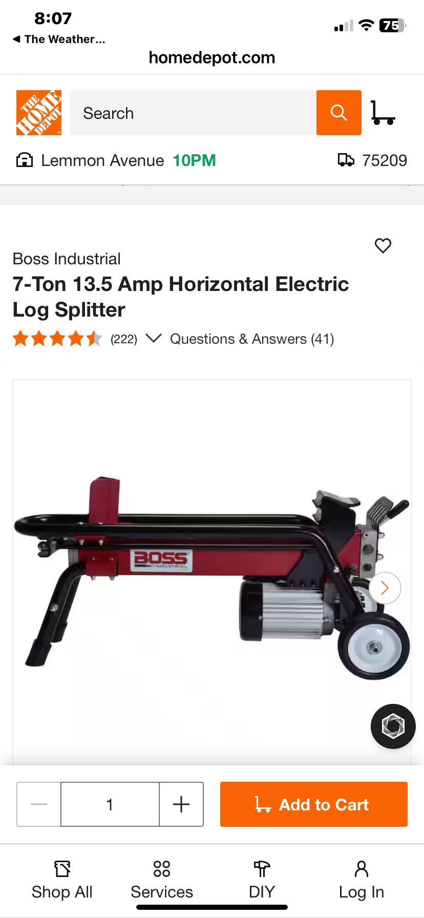 Boss Log Spitter 7 Ton