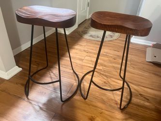 Set of 2 Live Edge Wood Bar Stools