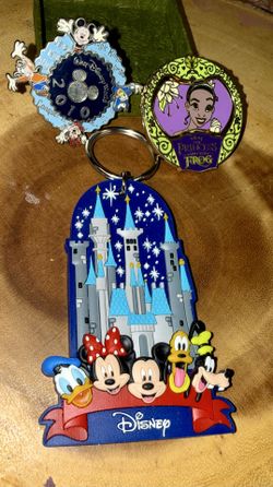 Disney Parks Pin & Keychain Lot - 2010 Magic Kingdom, Princess Tiana & Fab 5