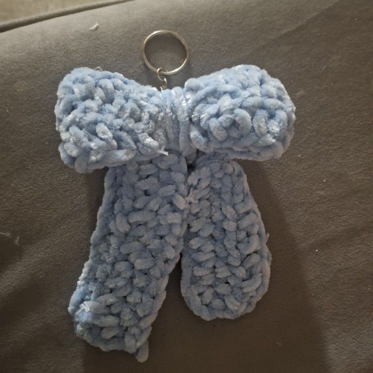 Blue Bow Plush Keychain