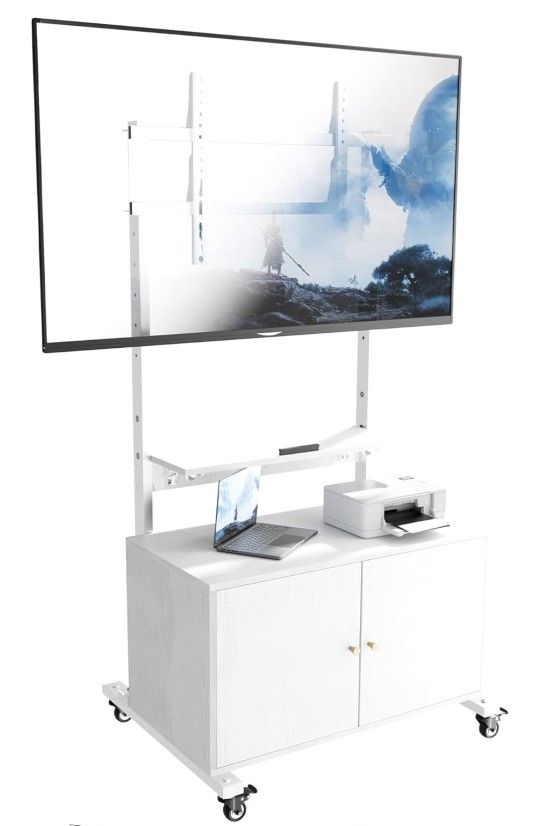 Outdoor TV Stand for 32 75 Inch Flat/Curved Screen TVs Heavy Duty Rolling TV Stand with Storage Cabinet