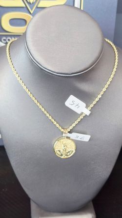 10k Hollow 24inch 3mm Chain And 10k Pendant