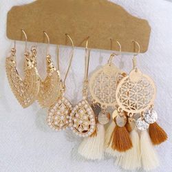 3pairs Bohemian Western Style Tassel Earrings Set Women's Festival Accessories