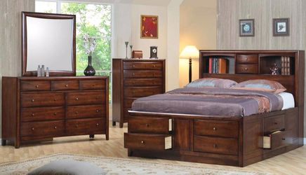 Warm Brown 4 Piece Storage Platform Bedroom Set - Queen or King (NO CREDIT CHECK FINANCING AVAILABLE)