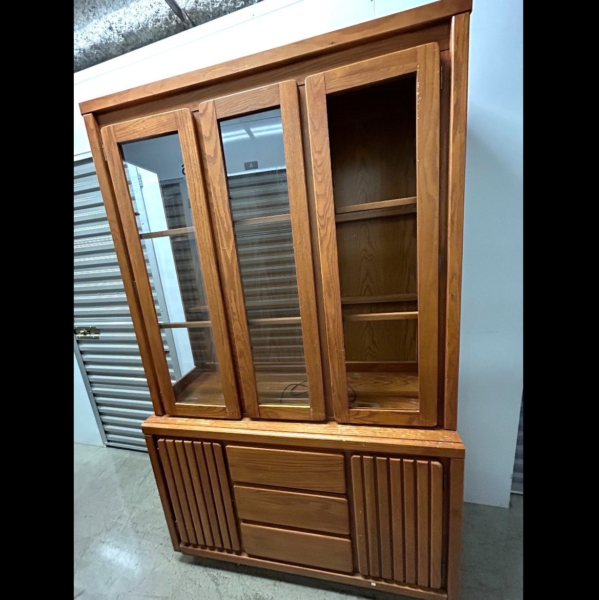 Teak China Cabinet/ Hutch w/ Glass and Cabinets
