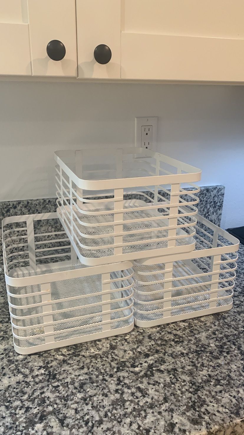 mDesign 3 Pack Modern White Metal Rectangular Basket Kitchen Organization