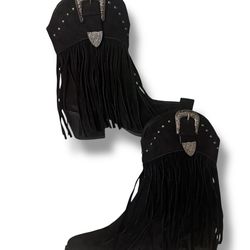 Women’s Vintage Cowboy Boots, The Tassels And Buckle Design Size 9