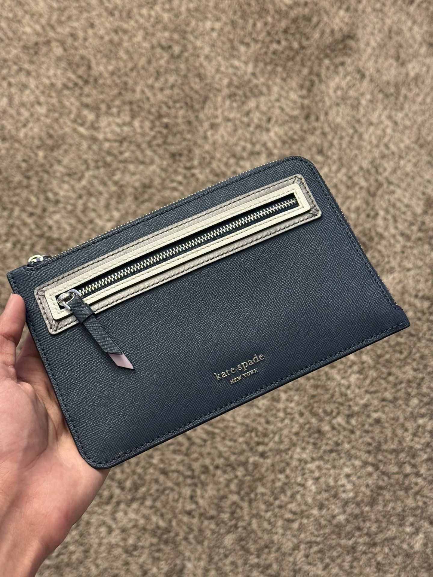 Kate Spade New York Leather Zip Pouch – Navy Blue