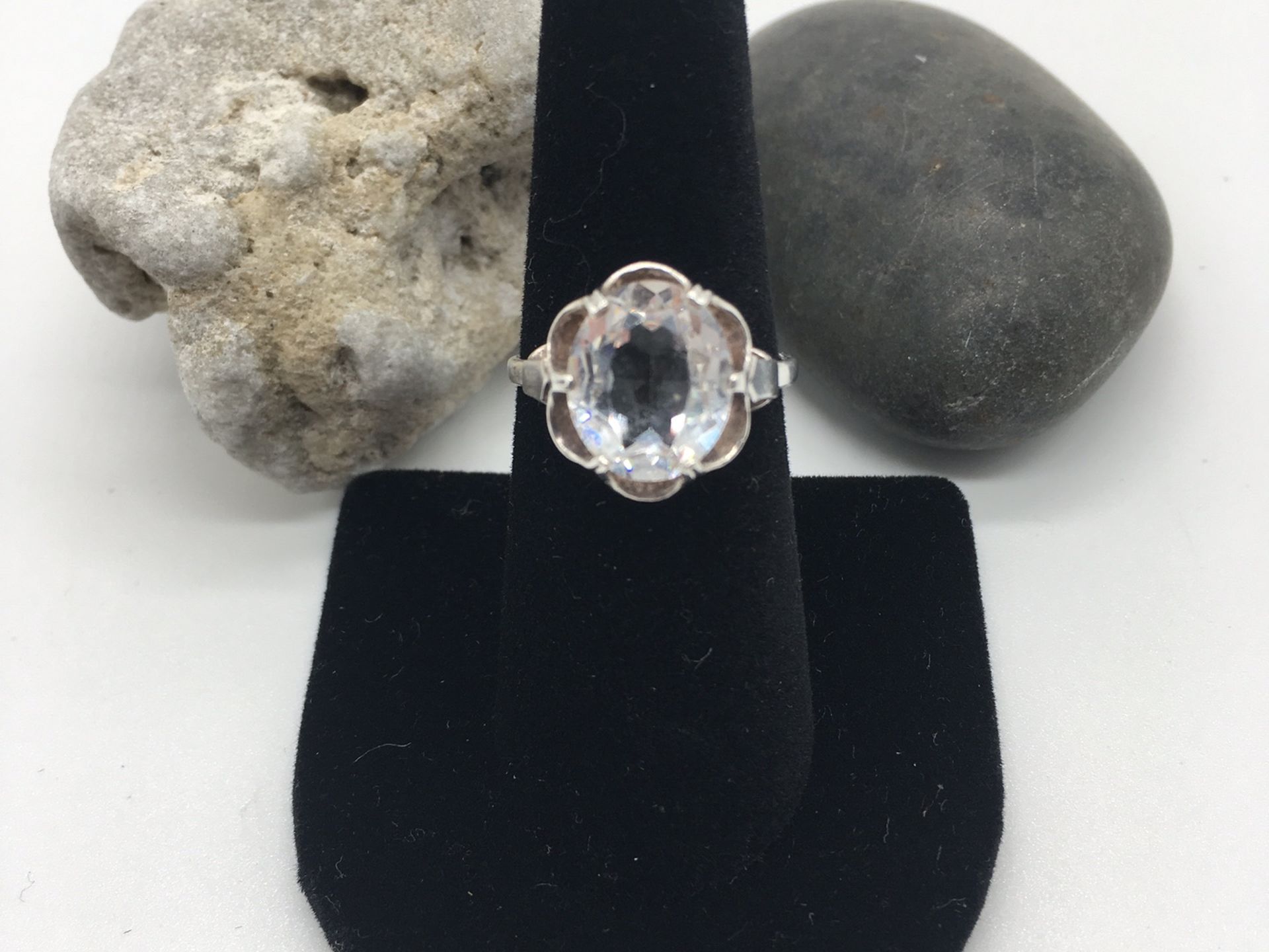 Vintage Sarah Cov Stamped Sterling Ring w/Faceted Clear Stone