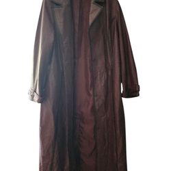 Newport News Easy Style  Long 100% Genuine Leather Coat Plum Color 2X  with Belt