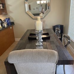 Very unique dining table, bench, and four chairs